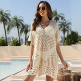 Chemise de protection solaire en tricot à rayures carrées et ajourées pour les vacances