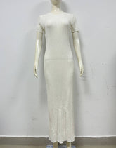 Robe en maille transparente, décontractée, taille serrée, col rond, grosses rayures, robe longue amincissante en maille