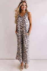 Streetwear Leopard Print Sleeveless Loose Jumpsuit