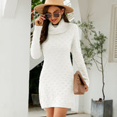 Robe pull longue à col haut de couleur unie, coupe ajustée, robe tricotée assortie