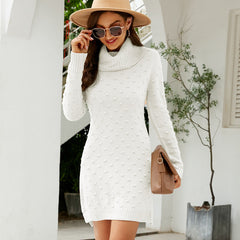 Solid Color Long High Collar Sweater Dress Slim Fit Match Knitted Dress