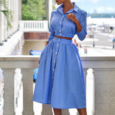 Ensemble deux pièces élégant avec chemise rayée à manches longues et jupe