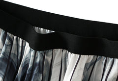 Jupe plissée mi-longue à imprimé encre, style rétro national, taille haute, ourlet large