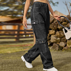 Gewaschene halbelastische Persönlichkeit Denim Cargohose Freizeithose