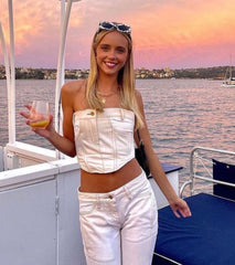 Retro Slim Fit Slimming Denim Tube Top Vest