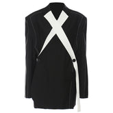 Blazer oversize noir et blanc à coutures contrastées, ample et épais