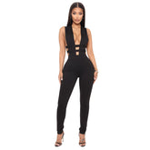 Hollowed out Stitching V neck Sleeveless Tight Jumpsuit