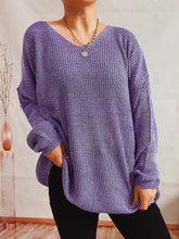 Simple Loose Solid Color Large V neck Long Sleeve Thin Knitted Pullover Sweater