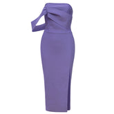 Tube Top Pleated Irregular Asymmetric Side Slit Slim Wine Party Bandage One Piece Dress