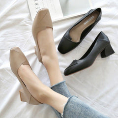 Hochwertige, klobige, niedrig geschnittene Absätze im koreanischen Stil für Damen