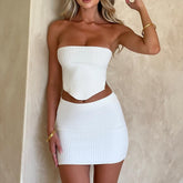 Knitted Side Slit Cropped Tube Top Hip Skirt Set