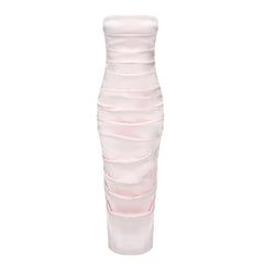 Trägerloses Kleid aus Satin mit Plissee Rosa Etuikleid