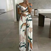 off Shoulder Printing Office Printed Waist Controlled Jumpsuit