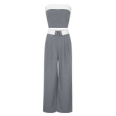 Contrast Color Vest Wide Leg Work Pant Casual Two Piece Suit