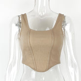 Boning Corset Sling Top Slim Rib Solid Color Vest