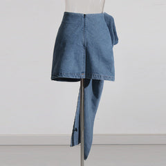 Personalized Three Dimensional Floral Stitching Ribbon High Waist All-Matching Sheath Denim Skirt