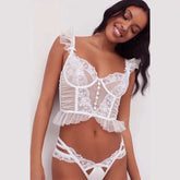 Sous-vêtements français Push up Beauty Back Polka Dot Tramsparent Yarn Soutien-gorge en dentelle brodée Jarretière Ensemble culotte en forme de T