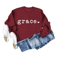 Grace Love Letter Graphic Loose Bottoming Casual Top Long Sleeve Sweater