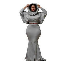 Ensemble jupe queue de poisson à capuche de couleur unie coupe slim