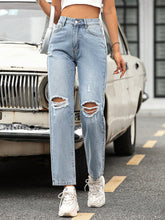 Trendy Wide Leg Loose Hole High Waist Denim Hose mit Tasche