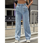 Bequeme, helle Hose mit hoher Taille und geradem, weitem Bein