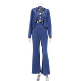 Loose Pants Suit Elegant High Waist Long Sleeves Three Piece Set Hair