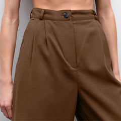 Brown Casual Card High Waist Loose Slimming Trousers Straight Pants