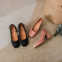 Escarpins épais à brides style rétro français pour femmes