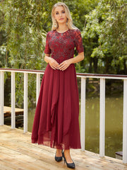 Dress Round Neck Long Sleeve Slim Dress Solid Color Midi Dress