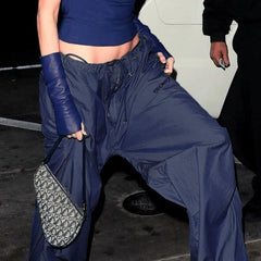 Pantalons droits pour filles, pantalons en mousseline, pantalons larges, pantalons décontractés à poches cargo