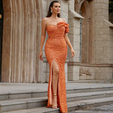 Ärmelloses elegantes langes rückenfreies Abendkleid mit Pailletten
