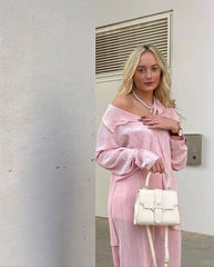 Solid Color Texture Loose Slimming Pleated Casual Suit textured