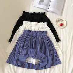 Fresh Solid Color Chiffon Skirt Korean High Waist Slimming Pleated Anti Exposure Skirt