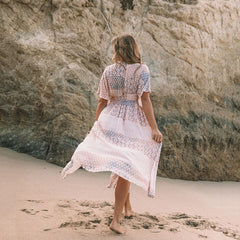 Bedrucktes Kleid, Bohemian, unregelmäßiges asymmetrisches Muster, Druck, Strand, Sonnenschutz, Hanfu, lange Robe