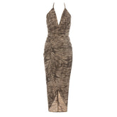 Dress Retro Halter Lace up Backless Front Slit Slim Dress