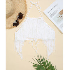 Maillot de bain bandeau noué à pompons et crochet pour vacances à la plage
