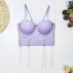 Hip Hop Belly Dance Performance Tube Top Nightclub Body Shaping Boning Corset Tassel Rhinestone Beaded Sling