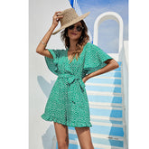 Eleganter Jumpsuit mit V-Ausschnitt und Schnürung, sanfte hohe Taille, für den Urlaub