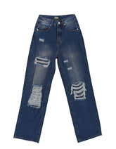 High Waist Loose Hole Straight Jeans