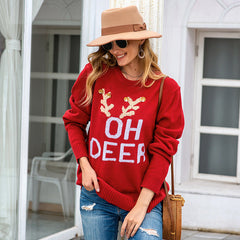 Sweater Christmas Loose Idle Letters Antlers Crew Neck Pullover Sweater