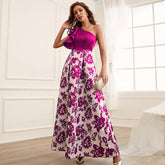 Robe asymétrique à imprimé floral et col en diagonale