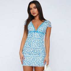 Fall Deep V Plunge Tight Sweet Short Sleeve Sheath Dress