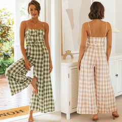 Plaid Suspender Jumpsuit