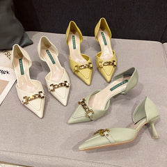 Escarpins à talons aiguilles pour femmes, motif litchi souple, avec boucle en métal