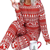 Pullovers Home Wear Red Long Sleeved Trousers Christmas Snowflake Pajamas Suit