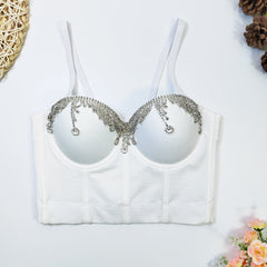Body Shaping Boning Corset Bra With Steel Ring Corset Water Drop Metal Diamond Chain Tassel Strap Outer Wear Tube Top