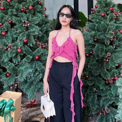 Solid Color Street Hipster Ruffle Top