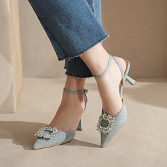 Women's Closed Toe High Spring Rhinestone Ornament Heels