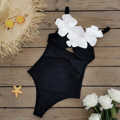 Solid Color Slim Fit Slimming Three Dimensional Floral One Piece Swimsuit