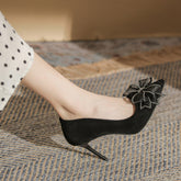 Women's High Suede Black Bow Banquet Heels